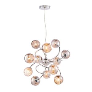 Aerith 12 Lights Smoked Glass Ceiling Pendant Light In Chrome