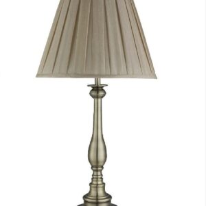 Antique Brass Table Lamp With Mink Pleated Fabric Shade