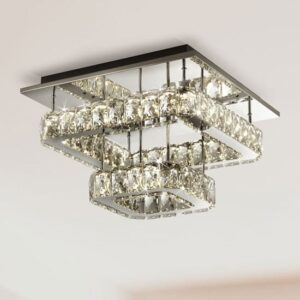 Flush LED 2 Tier Ceiling Light In Chrome With Crystal Glass