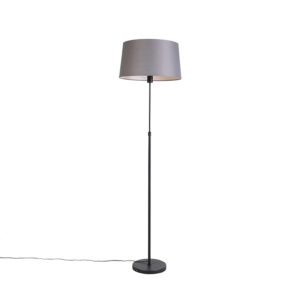 Floor lamp black with dark gray linen shade 45 cm – Parte