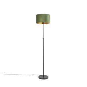 Floor lamp black with velor shade green with gold 35 cm – Parte