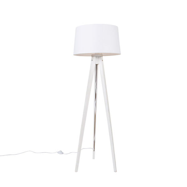 Modern floor lamp tripod white with linen shade white 45 cm - Tripod Classic