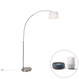 Smart arc lamp steel with white fabric shade incl. Wifi A60 – Arc Basic