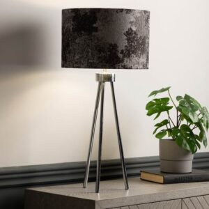 Troy Linen Shade Silver Inside Table Lamp With Chrome Tripod