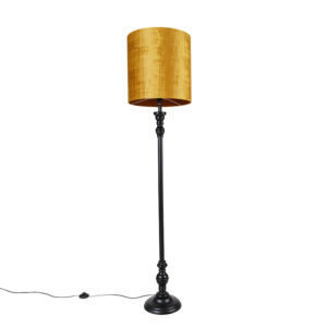 Floor lamp black with golden fabric shade 40 cm – Classico