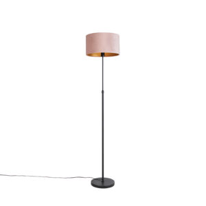 Floor lamp black with velor shade pink with gold 35 cm – Parte