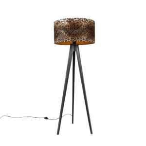 Floor lamp tripod black with shade leopard 50 cm – Tripod Classic