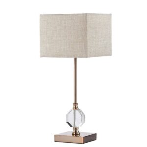 Azusa Cream Linen Shade Crystal Table Lamp with Metal Base