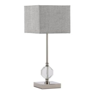 Azusa Grey Linen Shade Crystal Table Lamp with Metal Base