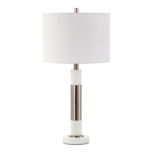 Chania White Linen Shade Table Lamp with White Marble Base