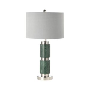Davos Grey Faux Silk Shade Table Lamp With Dark Green Marble Base