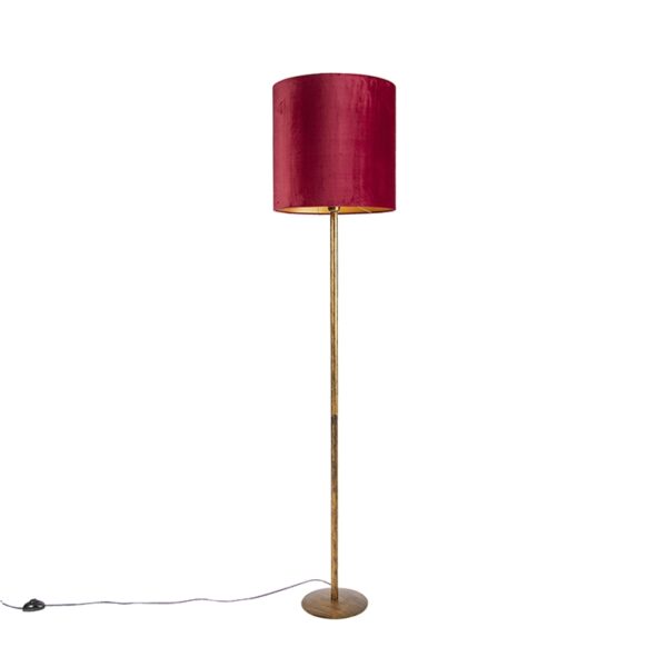 Vintage floor lamp gold with red shade 40 cm - Simplo
