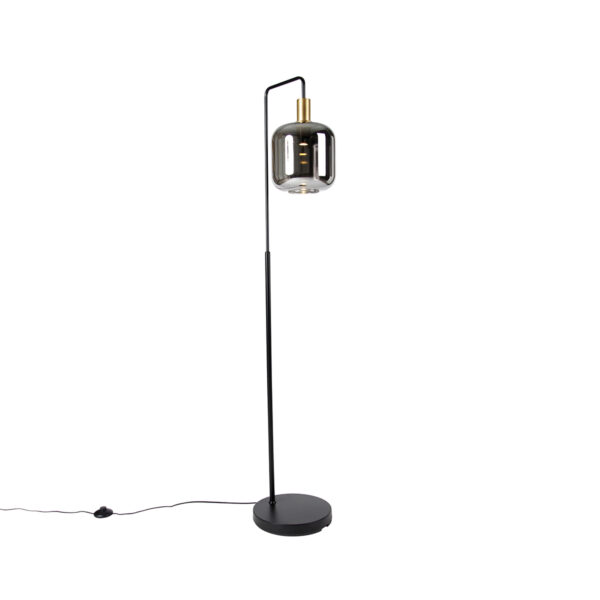 Floor lamp black with gold and smoke glass incl. PUCC - Zuzanna
