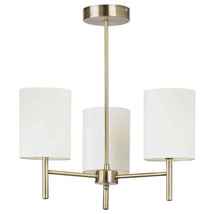 Alva White Glass Faux Shades 3 Ceiling Light In Antique Brass