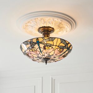 Anqing 2 Light Glass Semi Flush Ceiling Light In Satin Black