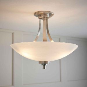 Augusta Glass Semi Flush Ceiling Light In Satin Chrome