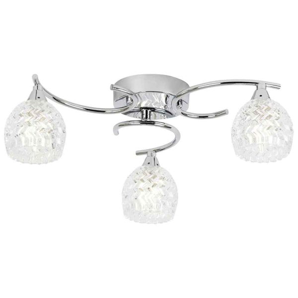 Barco 3 Lights Glass Flush Ceiling Light In Chrome