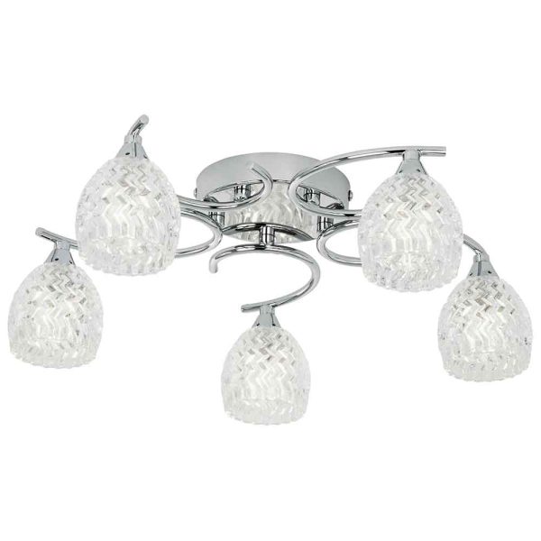 Barco 5 Lights Glass Flush Ceiling Light In Chrome