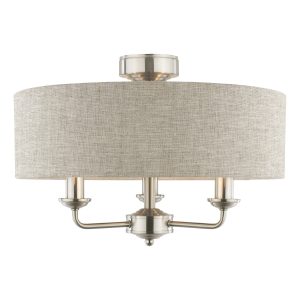 Laura Ashley Sorrento 3 Light Semi Flush Ceiling Light In Satin Nickel With Natural Shade LA3756393-Q
