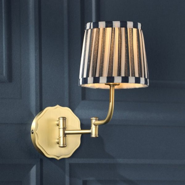 Laura Ashley Denwick Wall Light In Matt Antique Brass And Satin Blue With Shade LA3756599-Q