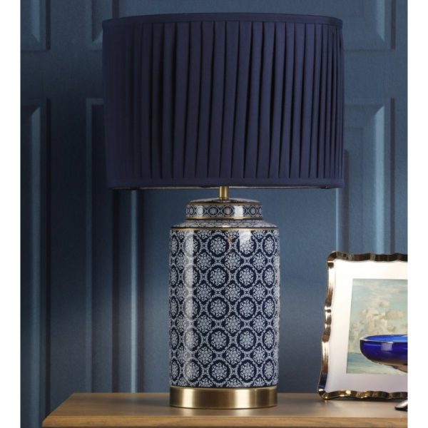 Laura Ashley Knipton Table Lamp In Blue Ceramic And Antique Brass With Shade LA3756612-Q