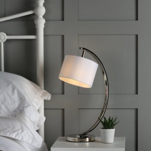 Laura Ashley Noah Polished Nickel 1 Light Table Lamp with White Shade