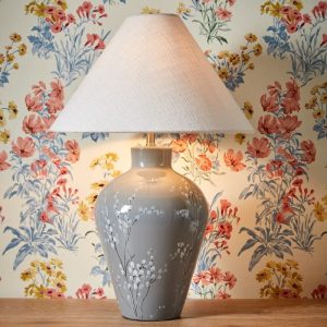 Laura Ashley Pussywillow Grey Ceramic Table Lamp With Linen Shade LA3756405-Q