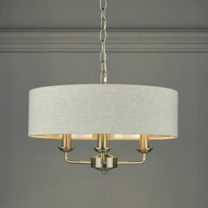 Laura Ashley Sorrento 3 Light Armed Fitting Ceiling Lighting Brushed Chrome with Natural Shade