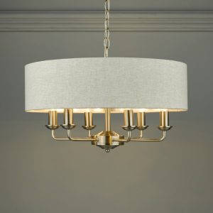 Laura Ashley Sorrento 6 Light Armed Fitting Ceiling Light in Brushed Chrome with Natural Shade