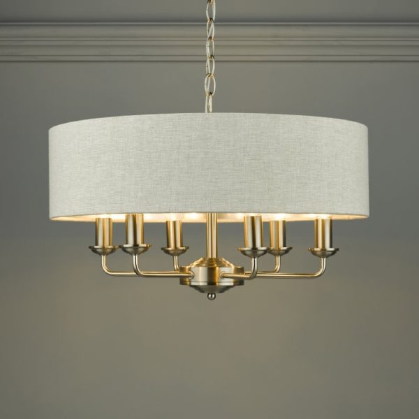 Laura Ashley Sorrento 6 Light Armed Fitting Ceiling Light in Brushed Chrome with Natural Shade