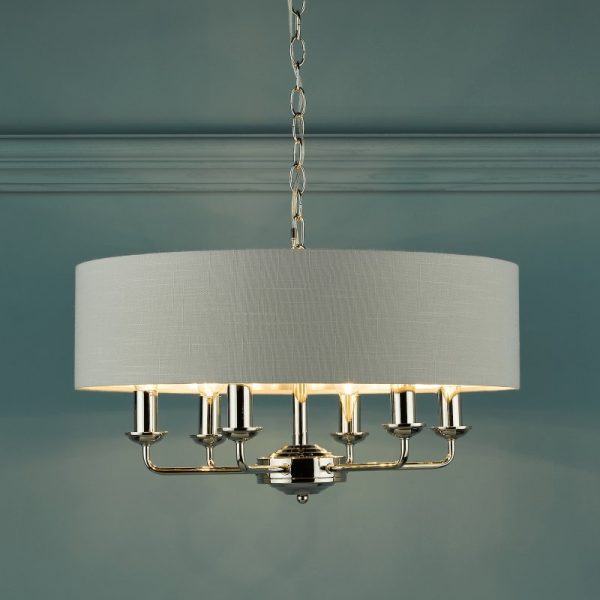 Laura Ashley Sorrento 6 Light Armed Fitting Ceiling Light in Polished Nickel with Silver Shade