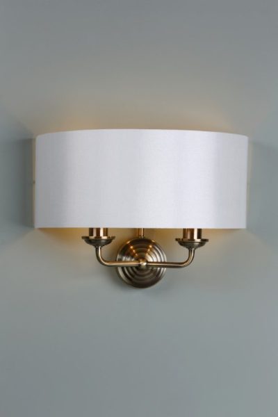Laura Ashley Sorrento Antique Brass 2 Light Wall Light With Ivory Shade