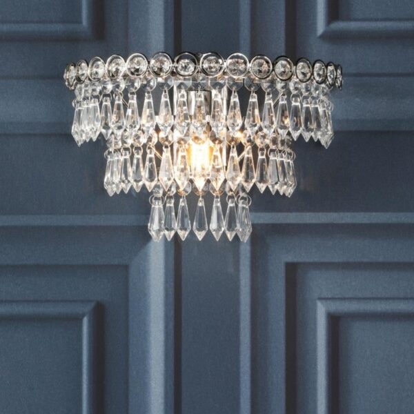 Laura Ashley Enid Wall Light In Polished Nickel Finish With Faceted Glass