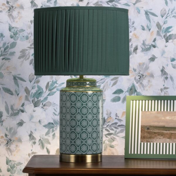 Laura Ashley Knipton Table Lamp In Green Ceramic And Antique Brass Finish With Shade LA3756699-Q