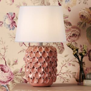 Laura Ashley Marwick Table Lamp In Pink Ceramic And Brushed Silver Finish With Shade LA3756678-Q