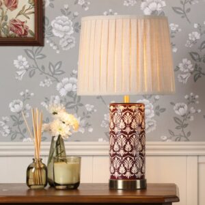 Laura Ashley Medlock Table Lamp In Purple Ceramic And Antique Brass Finish With Shade LA3756732-Q